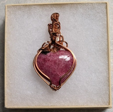 Handcrafted Copper Pink Rhodonite Wire Wrapped Pendant
