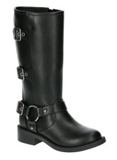 Madden NYC Big Girls Youth Kids MOTO Boot Buckles Zipper Round Toe Black Size 3