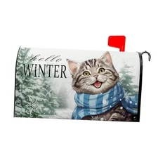 Mailbox Cover Magnetic Standard Size 21"x18" 21x18 inch Hello Winter Cat