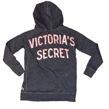 Victoria's Secret Gray Hoodie Sweater Womens Size XS Spellout on Back