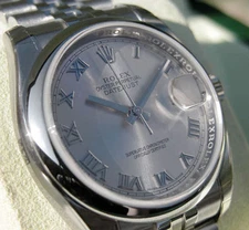 Rolex Datejust 116200 Steel Jubilee 36mm Domed Bezel Rhodium Roman Dial Watch
