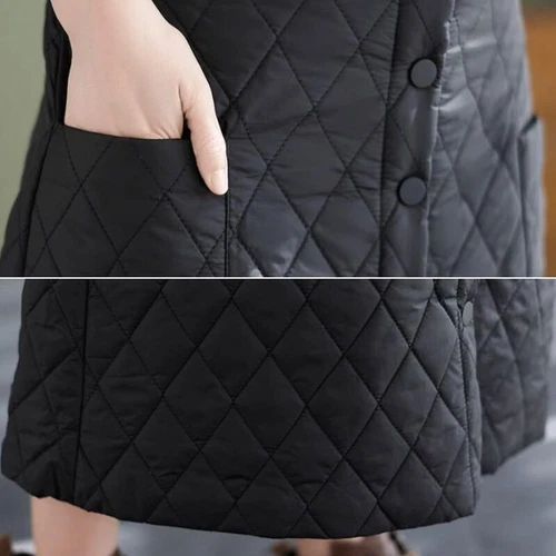 Damen A-Linie Midi Rock Hohe Taille Gesteppt Gepolstert Knopf Tasche Locker Warm Freizeit - Bild 8 von 9