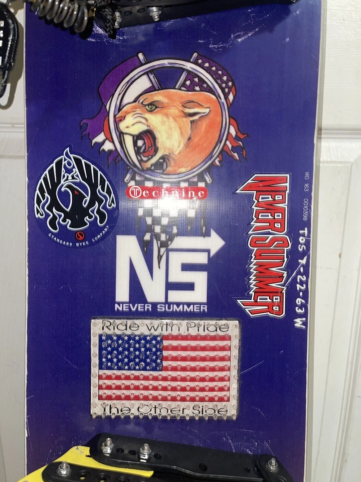 Snowboard vintage Never Summer 163 Flames Mountain Lion Cougar para hombre con fijaciones Foto 3 de 4