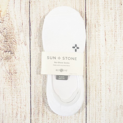 SUN STONE REPREVE WHITE 3 PACK NO SHOW LOAFER SOCKS MENS NWT NEW