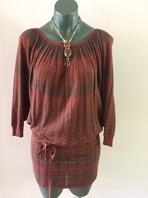 Max StudioKnit Top Tunic Sweater Lightweight Rust Zigzag XS/S  Dolman Sleeves