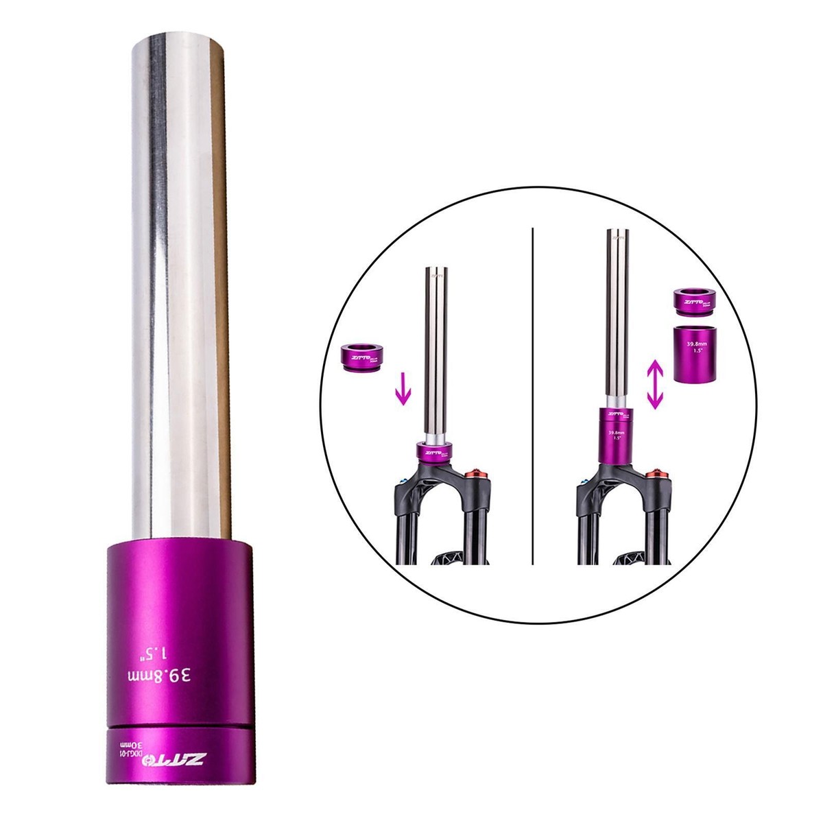 Bike Crown Race Installation Tool Steel Sleeve Plug in Front Fork