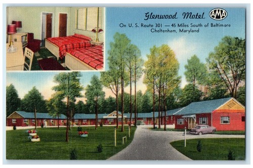 1957 Glenwood Motel & Restaurant Cottages Multiview Cheltenham Maryland Postcard - 第 1/2 張圖片