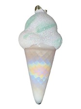 Old World Christmas Blown Glass Ornament Ice Cream Cone 5.5  Pink Green Sparkle