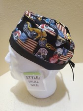 Motorcycles Blazing Men's Skull/Chemo Surgical Scrub Hat/Cap Handmade