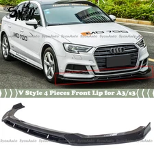 FITS 2017-2020 AUDI A3 & S3 GLOSSY BLACK V STYLE 4 PCS FRONT BUMPER LIP SPLITTER