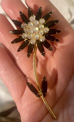 Broche Vintage Strass Verre Vert - Bijou Ancien - Alliage - Très Bon état à Nettoyer