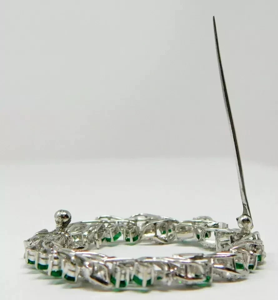 4CT Pear Cut Green Emerald Women's LabCreated Brooch Pin 14K White