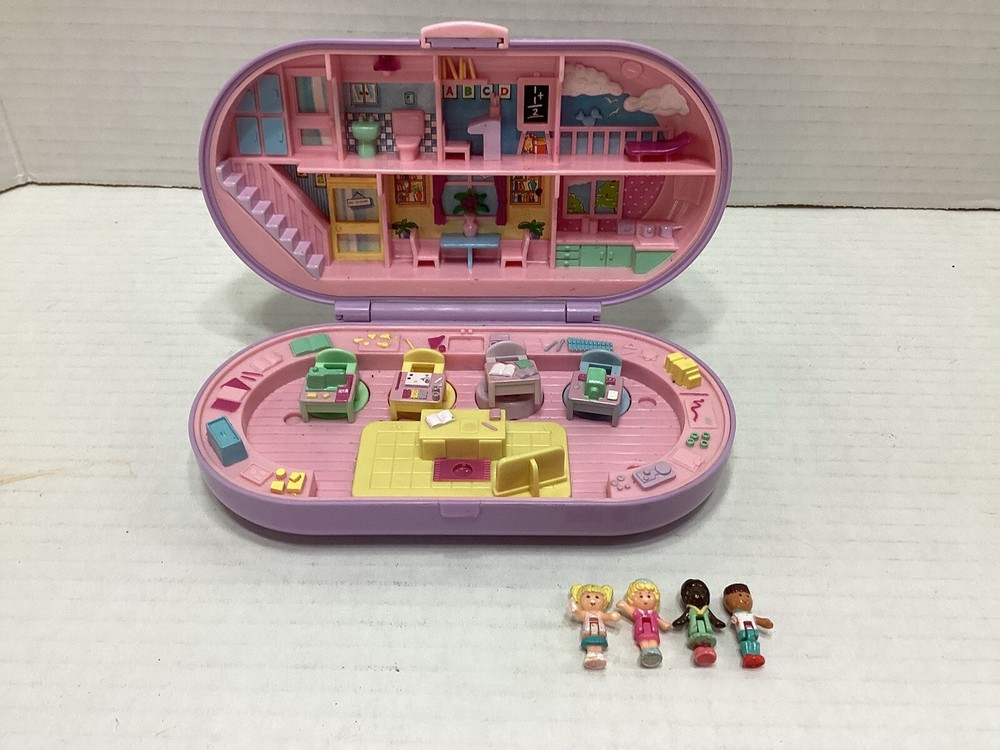 Vintage Bluebird 1992 Polly Pocket STAMPIN' SCHOOL Playset w/ 4 Figures