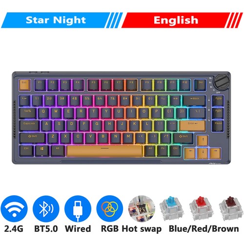 Tri-mode Mechanical Keyboard 81 Key Backlit Wireless Bluetooth Gamer Keyboard - Picture 30 of 34