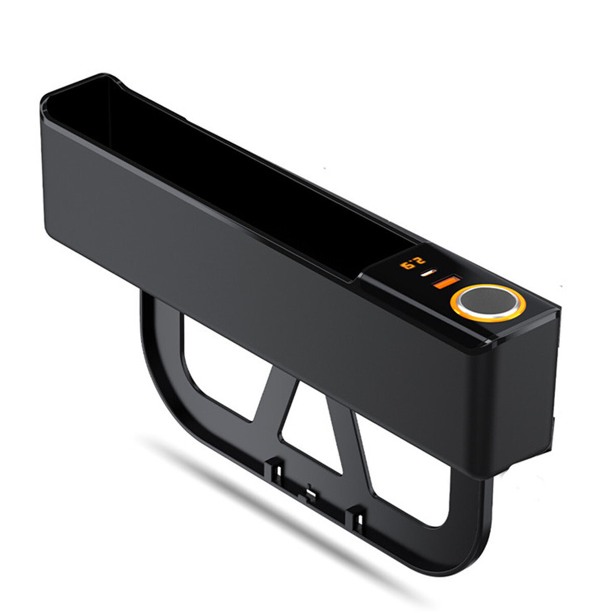Car Seat Gap Storage Box Organizer Cigarette Lighter Socket Phone Charging Black