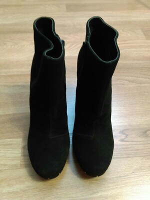Joie Dewitt Suede Black Leather Heel Platform Zippered Boots Booties EU 41 US 10