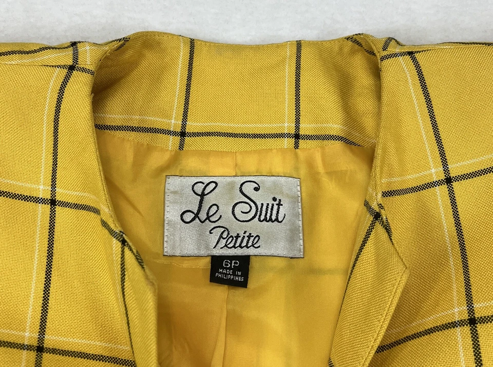 Traje Le Suit Amarillo/Negro Manga Corta Forrado Falda Mujer’s 6P Foto 3 de 4