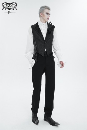 Devil Fashion Men Black Red Gothic Retro Feather Party Swallowtail Waistcoat - Picture 11 of 29