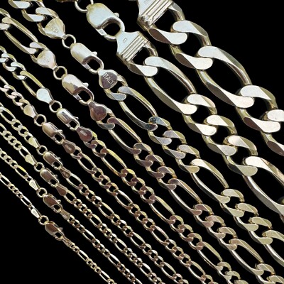 14k Gold Plated Solid 925 Sterling Silver Figaro Chain Bracelet ITALY 2.5-16mm