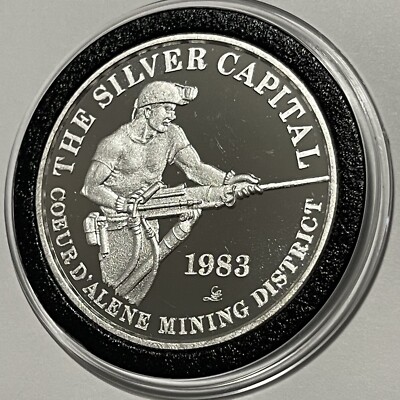Coeur D'Alene Mining District Rare Proof Coin 1 Troy Oz .999 Fine