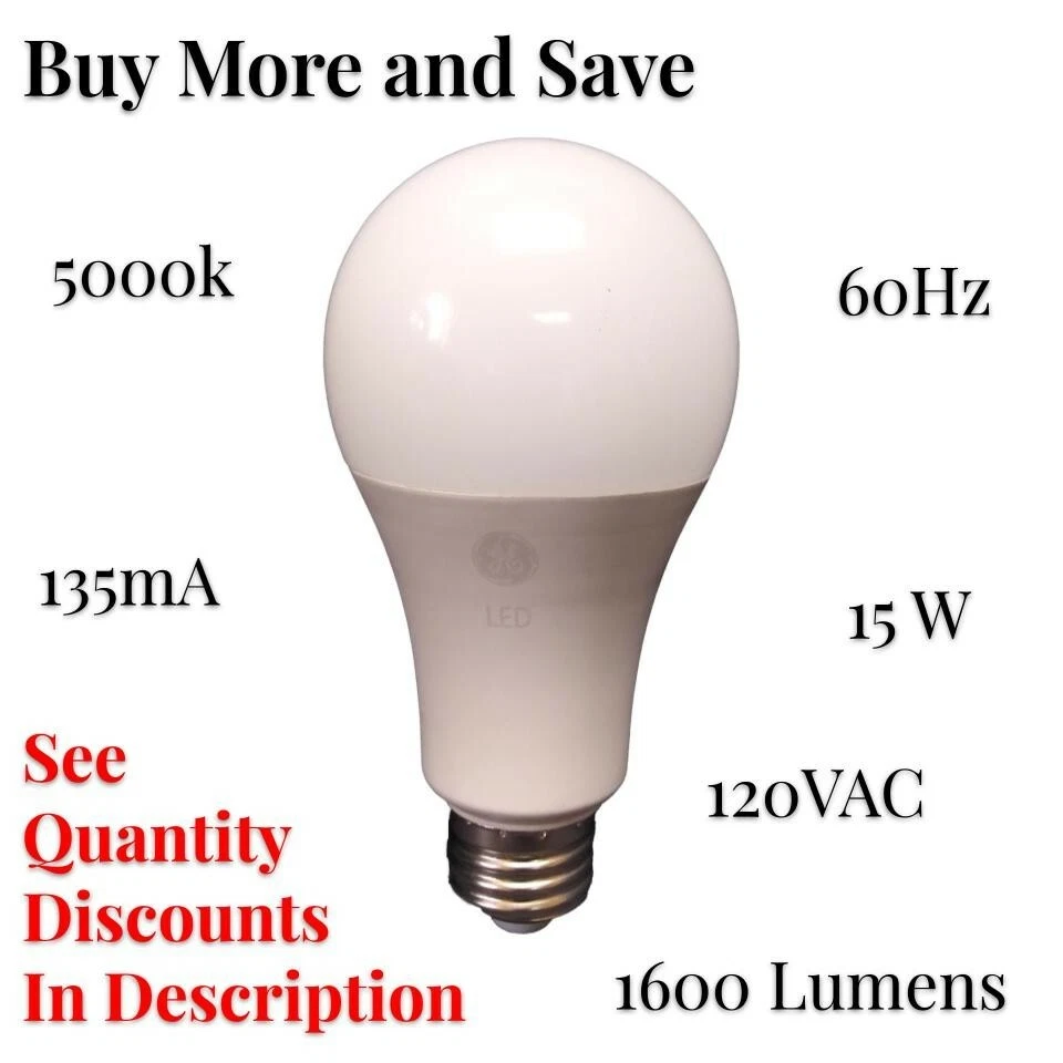 Light Bulb (10 Pack) LED Dimmable GE A21 E26 120V 15W 1600 Lumen 5000k L-10