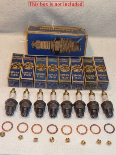 ( 8 ) ‘NOS’ Champion #7 Spark Plugs .. ‘Brass Hat’.. 2 Ring Design ... USA MADE - Picture 2 of 24