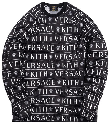 Kith x Versace Monogram Tricot Crewneck Black White Long Sleeve T 