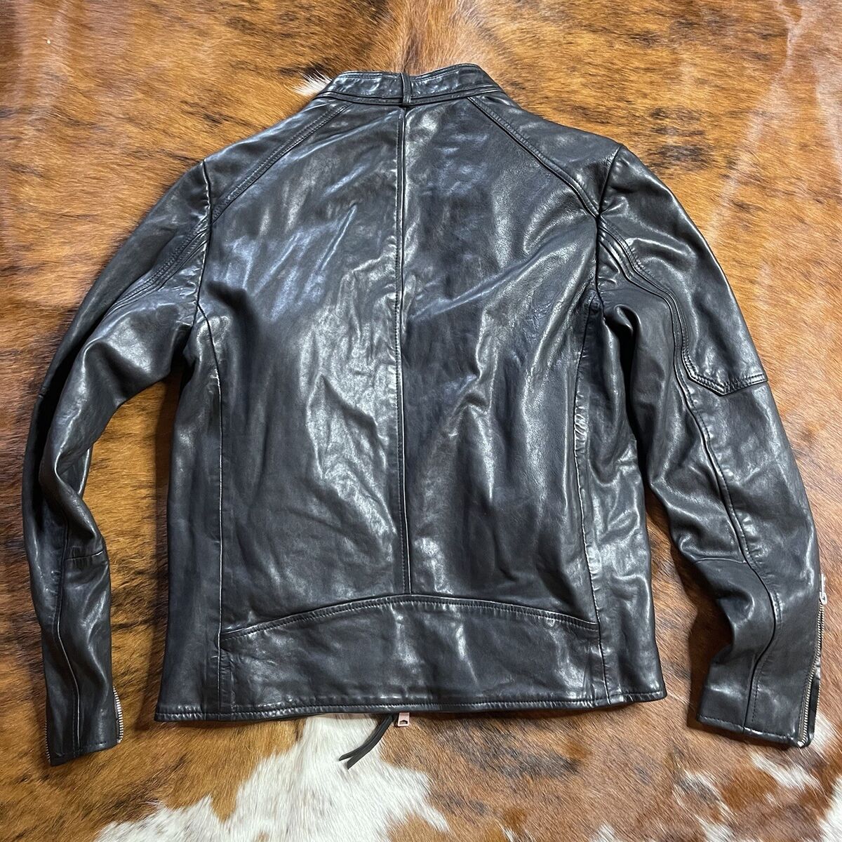 Allsaints Men's Cora Full Zip Leather Moto Jacket Solid Allsaints Men's Cora Full Zip Leather Moto Jacket Solid