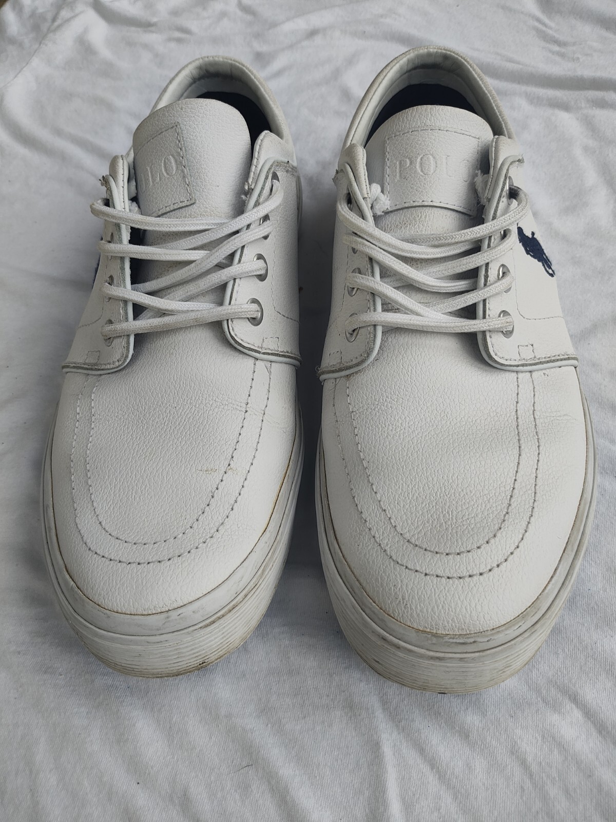 PONY Polo Ralph Lauren Faxon scarpe sneakers basse bianco pelle blu navy uomo 9 5D