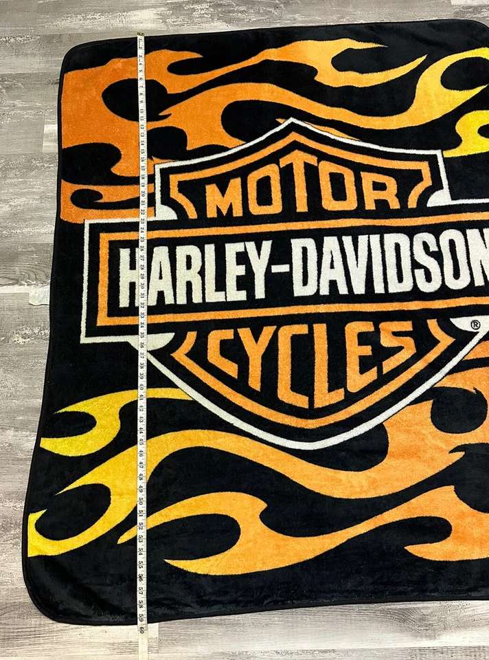 Manta polar Harley Davidson logotipo alas llamas negro naranja 60 x 49 motocicleta Foto 3 de 4