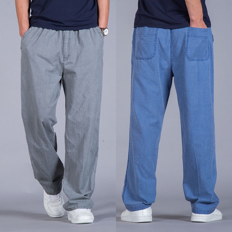 Pantalones rectos de hombre oversize casuales holgados lino algodón fino