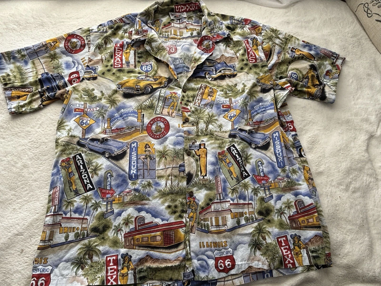Pacific Legend Apparel Hawaiian Tropical Floral Route 66 Button Shirt Size: 2XL