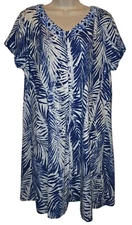 Go Softly Blue White Zip Front Patio Dress Size Large Pockets