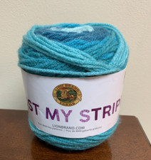 Brand New Lion Brand Just My Stripe Yarn Berry Blue 605W Blue Teal 3 oz.