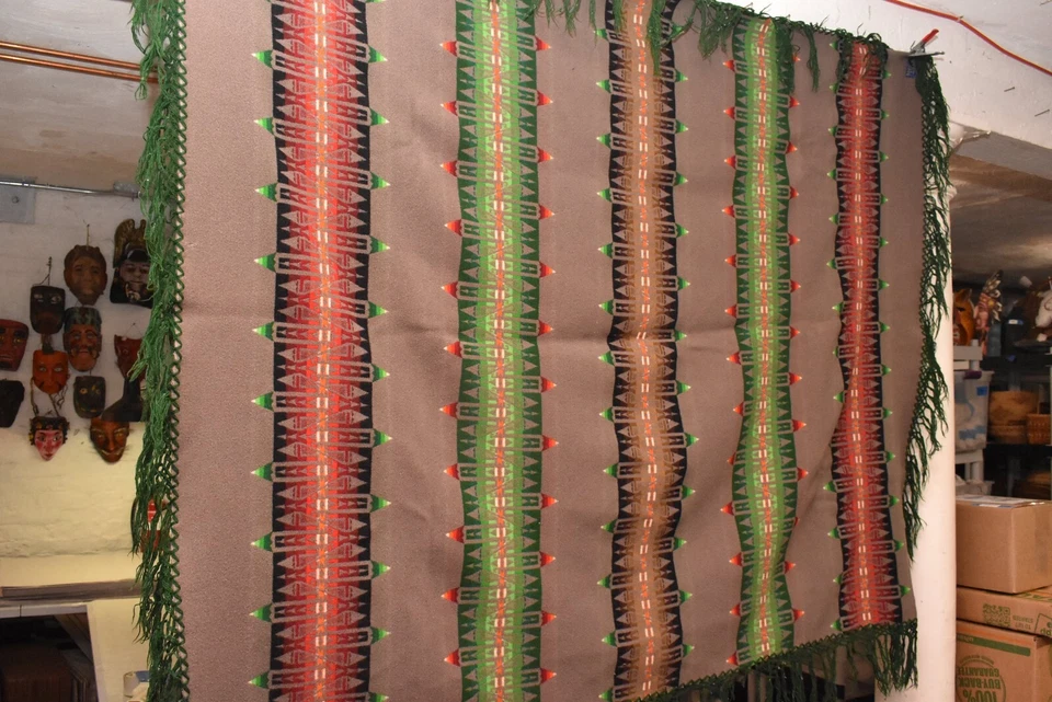 VTG Native Aztec Pendleton Stripe 68”x55” Blanket Shawl Beaver State Wool Fringe - Image 2 of 4