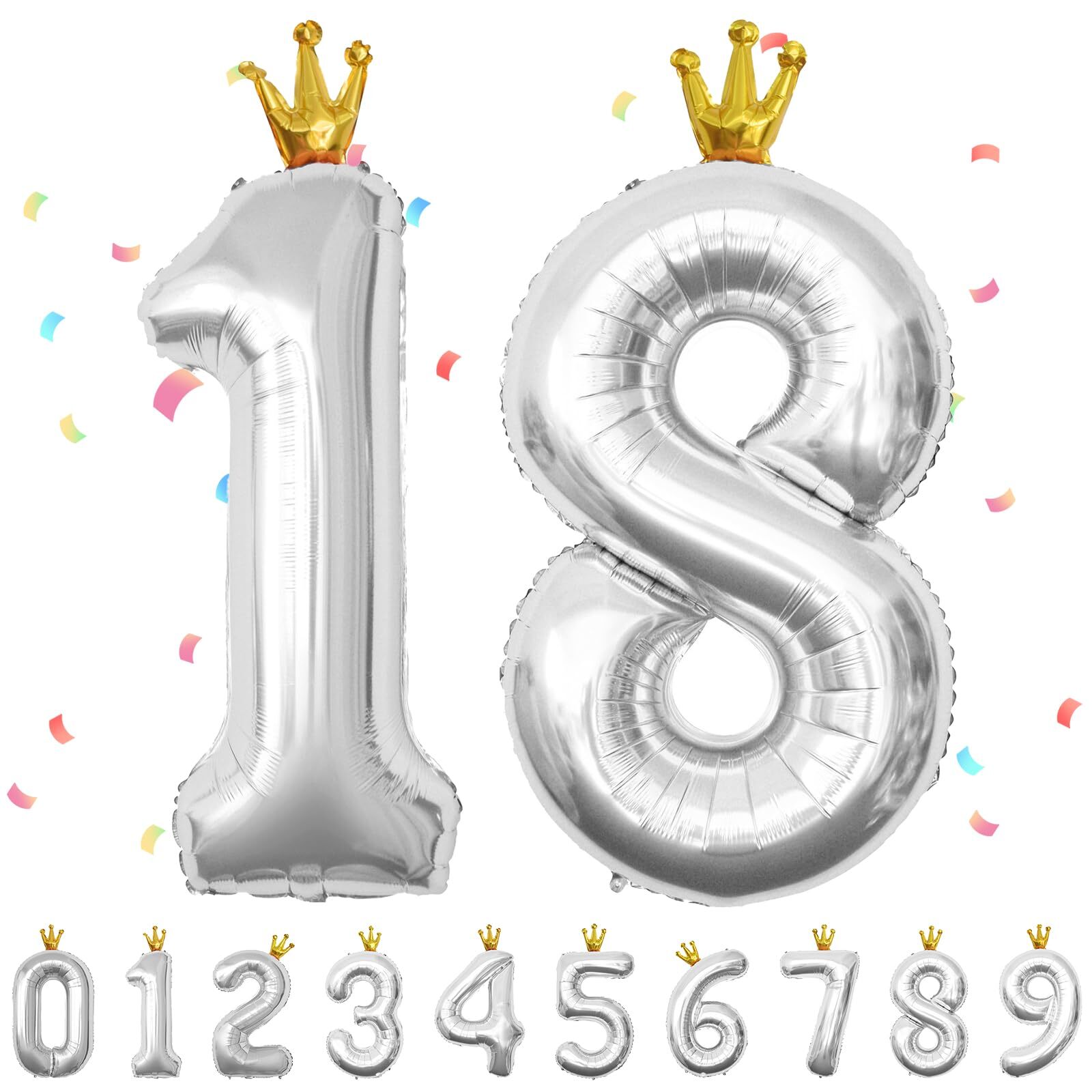 40 inch Sliver 18 Number Balloons - 18 Foil Crown Balloons Giant Party Balloo...