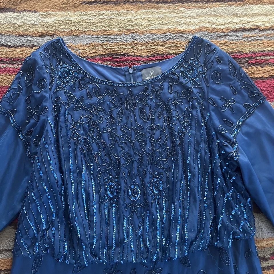 Adrianna Papell Dress Womens 20W Blue Beaded Sequin Gown Evening Formal Maxi - Image 4 of 4