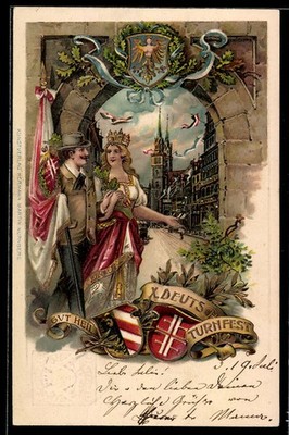 Lithographie Ganzsache PP15 D67 /01: Nürnberg, X. Deutsches Turnfest, Turner mi 