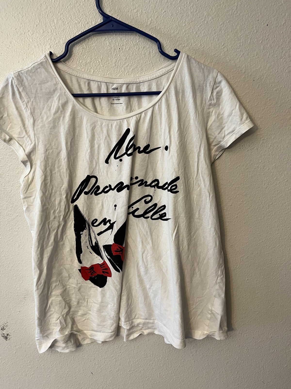 HM H&M Women’s Size Large White Graphic Top T- Shirt Short Sleeve-image