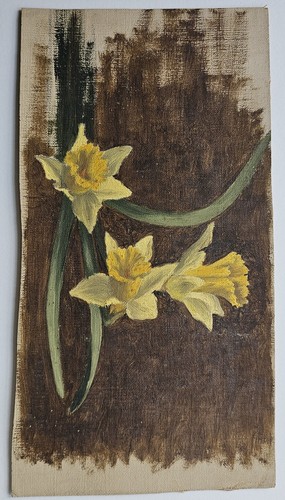 Narzissen - Viktorianisches botanisches Ölgemälde auf Leinen Leinwand, unbekannter Künstler - Bild 2 von 3