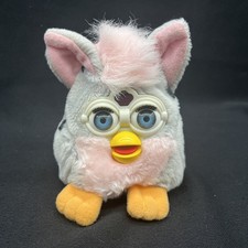 VTG 1999 Furby Buddies No Worry Gray And Pink Plush With Blue Eyes Bean Bag