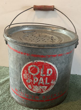 Vintage Old Pal floating Minnow Bait Bucket 10 quart galvanized steel 