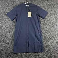 Everlane The Cotton Collarless Belted Shirt Dress Navy Blue Size 00 NWT New