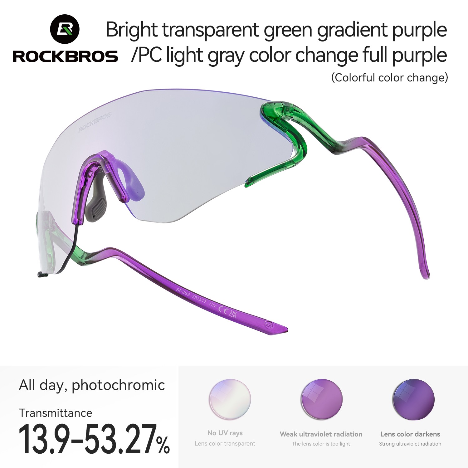 ROCKBROS Photochromic Cycling Glasses Sports Sunglasses UV 400 for Men & Women