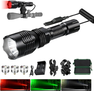 Predator Light with Interchangeable (Red, Green, White) LED Hunting Flashlight w