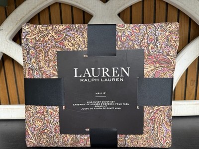 RALPH LAUREN Hallie Reversible KING Duvet Cover Cotton 3Pc SET Clay Tan NEW $385