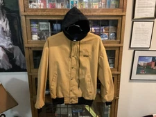 VTG GMC SWINGSTER Workwear Heavy Canvas Tan Snap Up Jacket w Hood SZ M - Cool