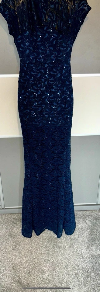 Maxi Vestido QUIZ Azul Marino Elegante Encaje Noche Cóctel Baile de graduación Fiesta Talla 8 Foto 4 de 4
