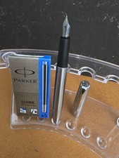 Parker Frontier Stainless Steel Fountian Pen with Chrome Trim .