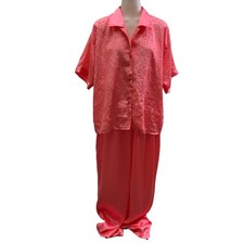 VTG Victoria's Secret Gold Label Women Large Pink Roses Silky Pattern Pajama Set
